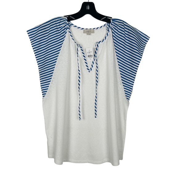 LOFT outlet short wide sleeve striped blouse casual modest woman's XL NEW W TAG - Picture 1 of 7